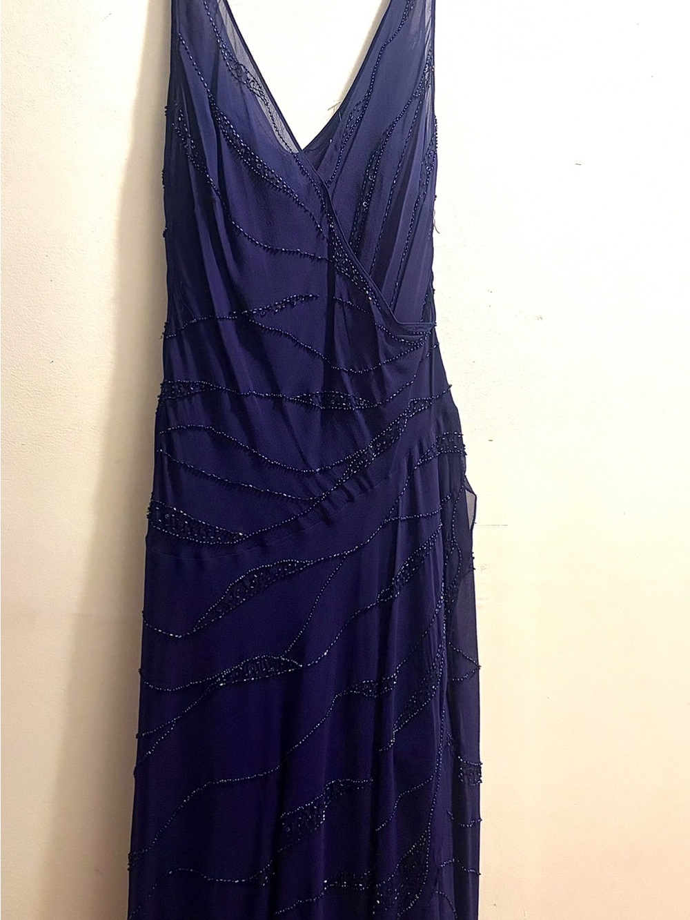 Jones New York Deep Navy Beaded V-Neck Maxi Dress